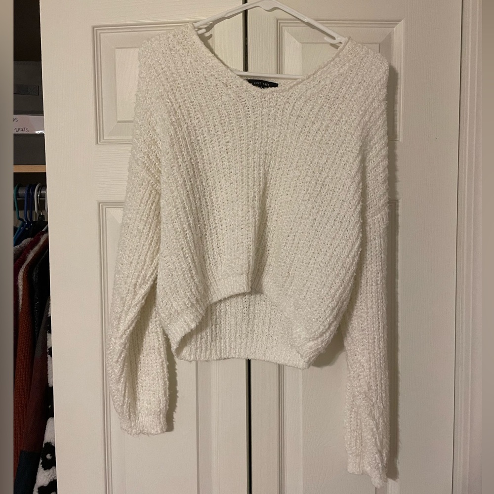Cropped White Knit Sweater